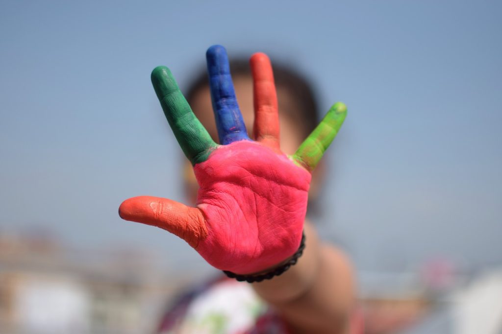 colorful, five fingers, kid