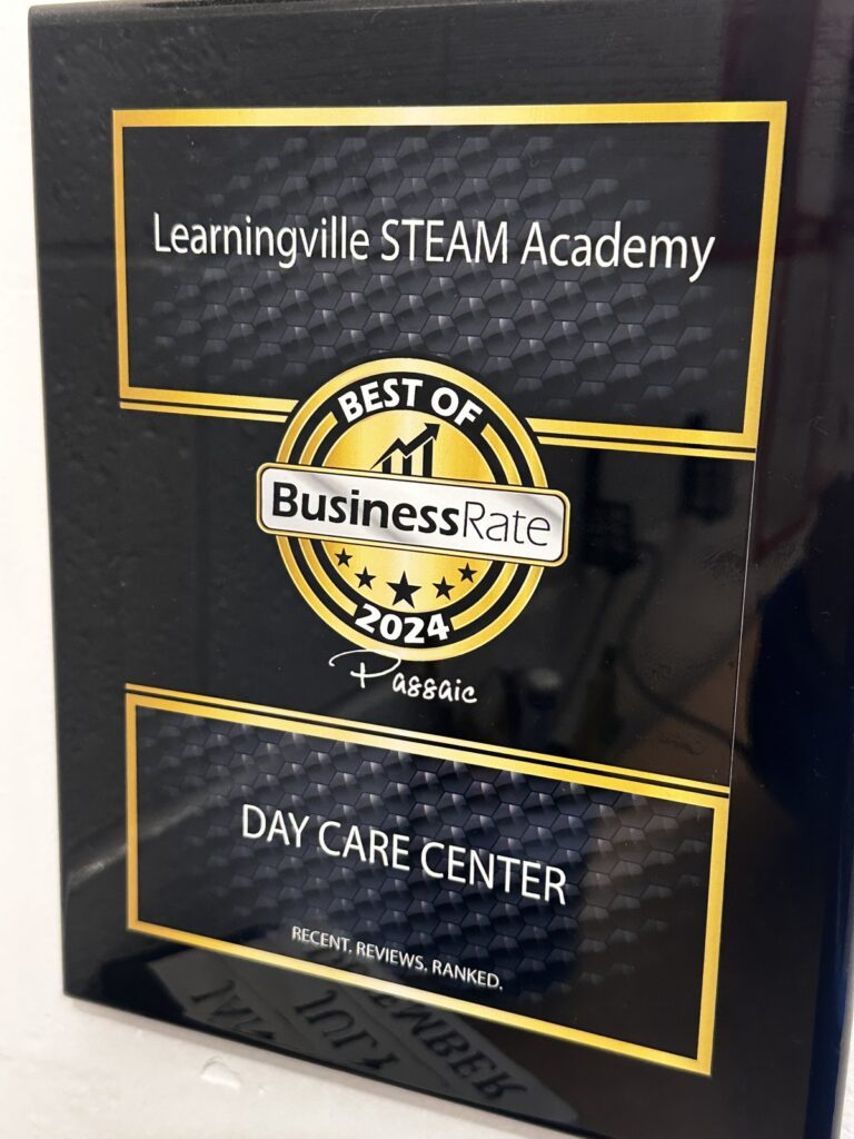 Award plaque: Learningville STEAM Academy, Best of BusinessRate 2024, Passaic, Day Care Center